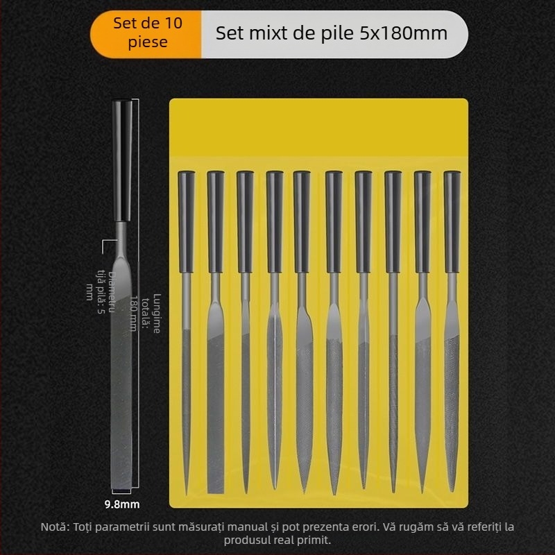 Set de fișiere asortate pentru modelare și finisare: fișiere plate mici, semicercuri și triunghiuri pentru lemn și metal