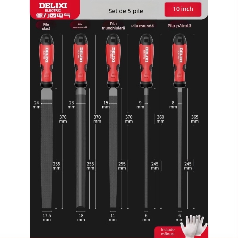 Delixi Set pilă rotundă pentru metal și lemn – unelte de șlefuire din oțel de înalt carbon