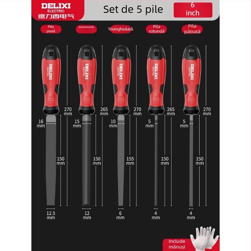 Delixi Set pilă rotundă pentru metal și lemn – unelte de șlefuire din oțel de înalt carbon