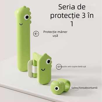 Set din silicon pentru mânerul ușii, temă dinosaur, protecție anti-coliziune și anti-static, format din trei piese, funcționare silențioasă