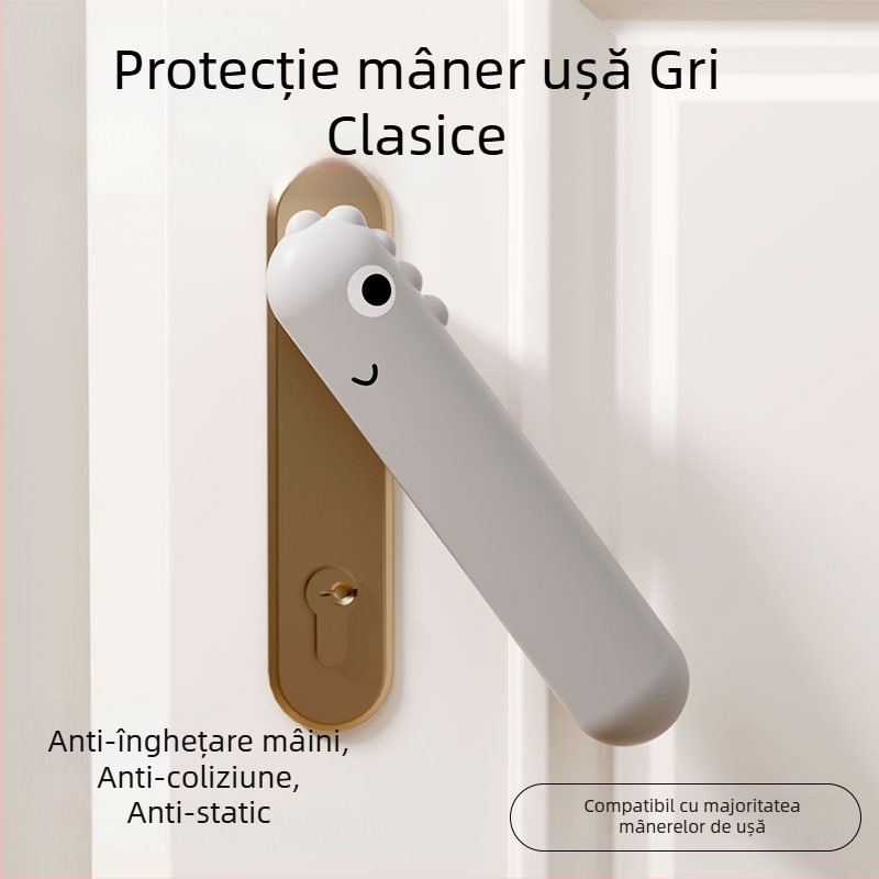 Set din silicon pentru mânerul ușii, temă dinosaur, protecție anti-coliziune și anti-static, format din trei piese, funcționare silențioasă
