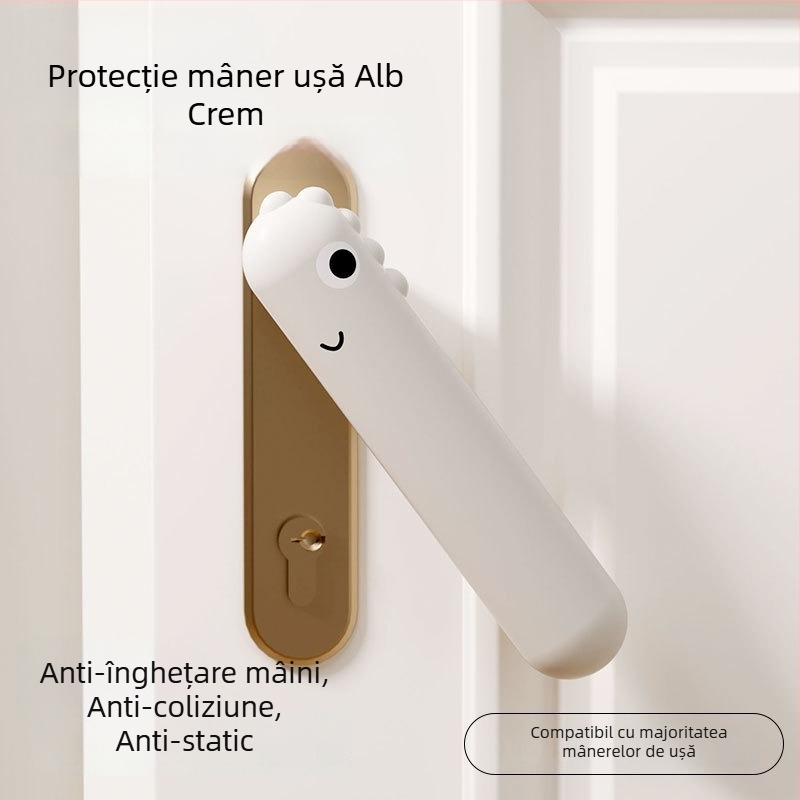 Set din silicon pentru mânerul ușii, temă dinosaur, protecție anti-coliziune și anti-static, format din trei piese, funcționare silențioasă