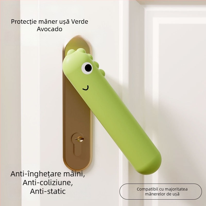 Set din silicon pentru mânerul ușii, temă dinosaur, protecție anti-coliziune și anti-static, format din trei piese, funcționare silențioasă