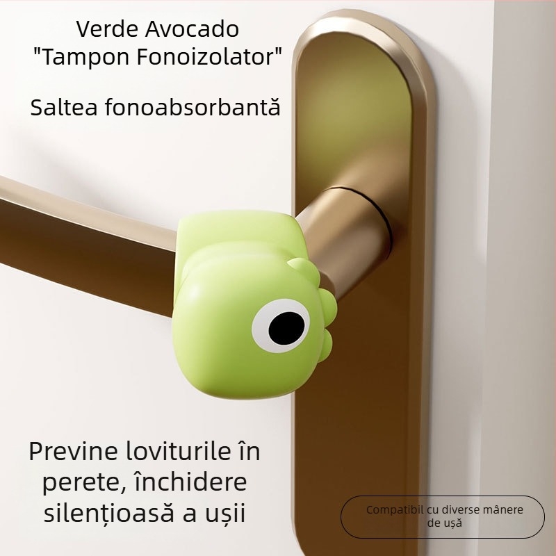 Set din silicon pentru mânerul ușii, temă dinosaur, protecție anti-coliziune și anti-static, format din trei piese, funcționare silențioasă
