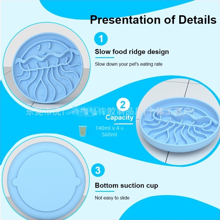 Castron pentru câini din silicon, formă de meduză, hrănire lentă, ușor de curățat, durabil, previne înecul