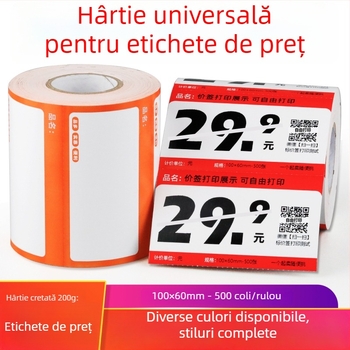 Hârtie etichetă preț pentru rafturi de supermarket – etichetă neagră, model 10060, roșu și galben, adeziv demontabil, hârtie acoperită