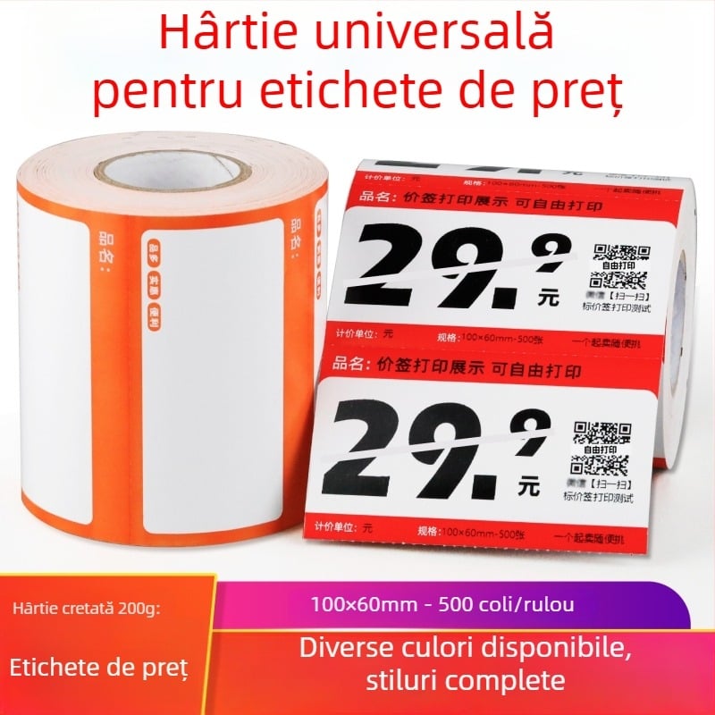 Hârtie etichetă preț pentru rafturi de supermarket – etichetă neagră, model 10060, roșu și galben, adeziv demontabil, hârtie acoperită