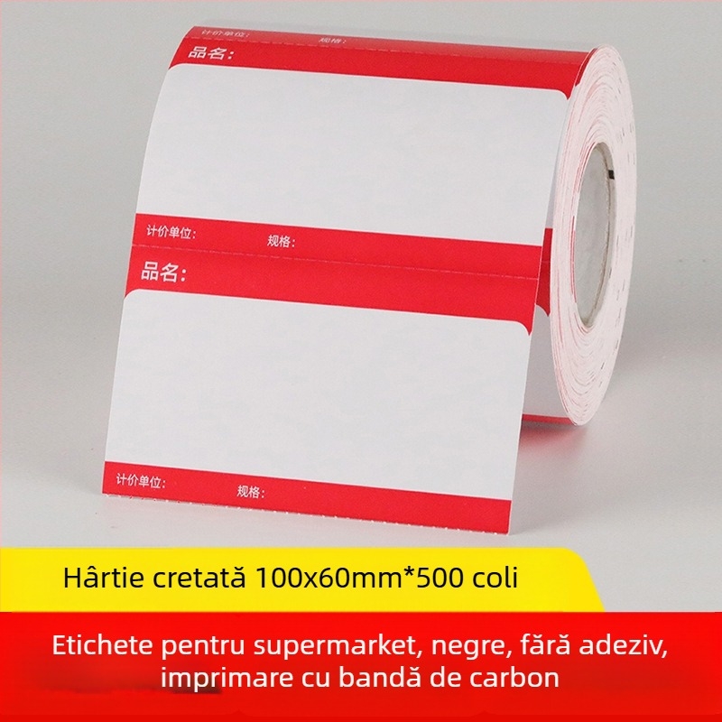 Hârtie etichetă preț pentru rafturi de supermarket – etichetă neagră, model 10060, roșu și galben, adeziv demontabil, hârtie acoperită