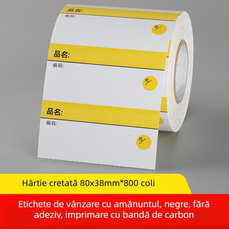 Hârtie etichetă preț pentru rafturi de supermarket – etichetă neagră, model 10060, roșu și galben, adeziv demontabil, hârtie acoperită