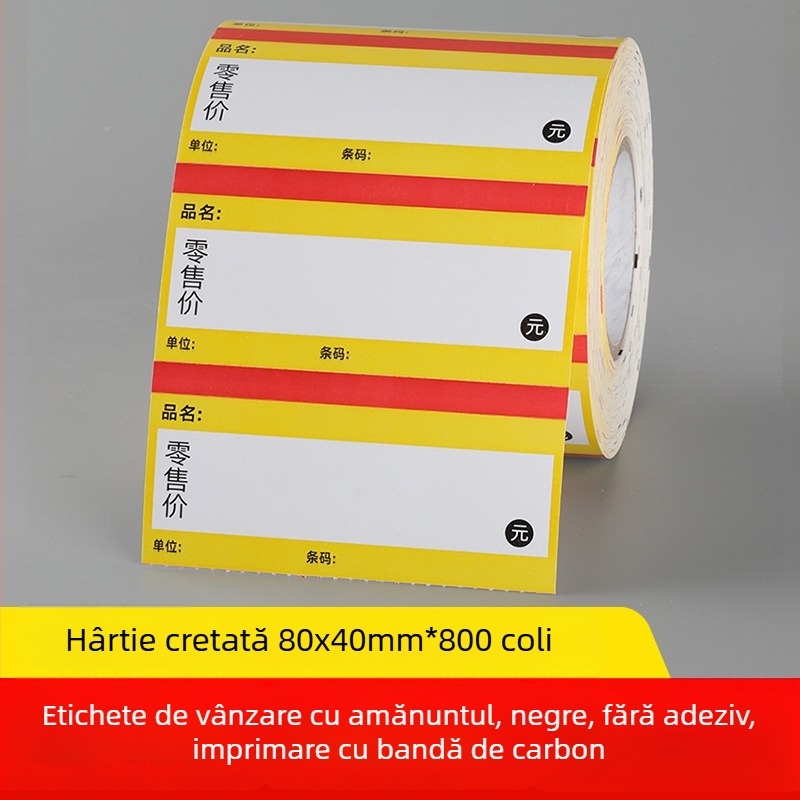 Hârtie etichetă preț pentru rafturi de supermarket – etichetă neagră, model 10060, roșu și galben, adeziv demontabil, hârtie acoperită