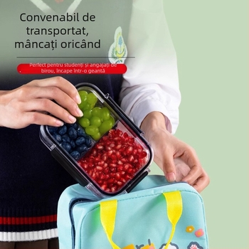 Cutie portabilă, transparentă pentru alimente, cu compartimente pentru fructe și prânz