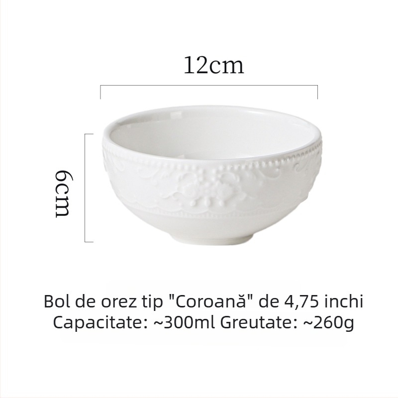Bol ceramic alb pentru uz casnic, bol pentru orez și supă, stil Nordic minimalist