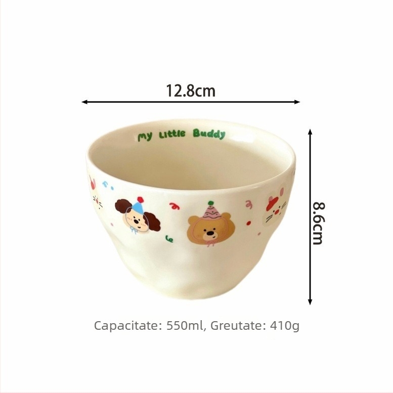 Bol ceramic lucrat manual, culoare crem, finisaj mat; potrivit pentru orez, desert, mic dejun și supă
