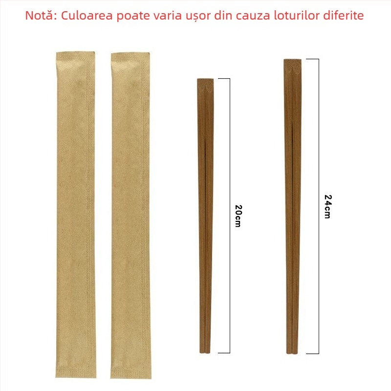 Bețișoare din bambus și boluri de unică folosință, ambalate individual în hârtie, pentru takeout și utilizare acasă, carbonizate, set igienic dintr-o singură piesă, pentru nuntă