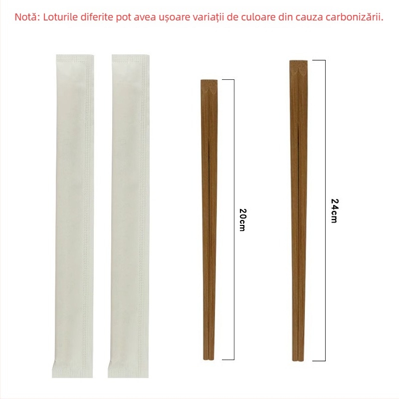 Bețișoare din bambus și boluri de unică folosință, ambalate individual în hârtie, pentru takeout și utilizare acasă, carbonizate, set igienic dintr-o singură piesă, pentru nuntă