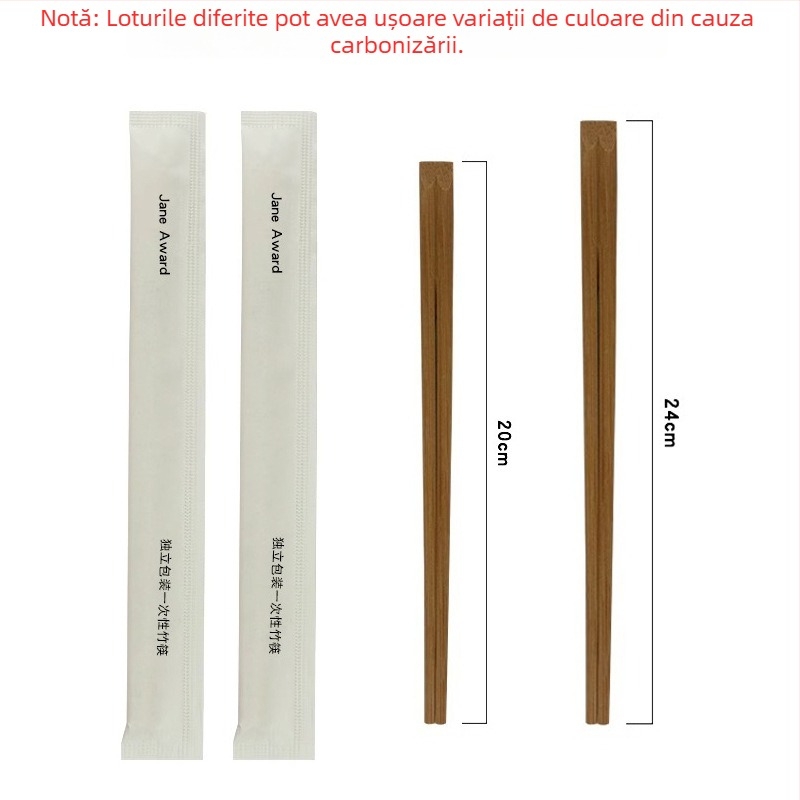 Bețișoare din bambus și boluri de unică folosință, ambalate individual în hârtie, pentru takeout și utilizare acasă, carbonizate, set igienic dintr-o singură piesă, pentru nuntă