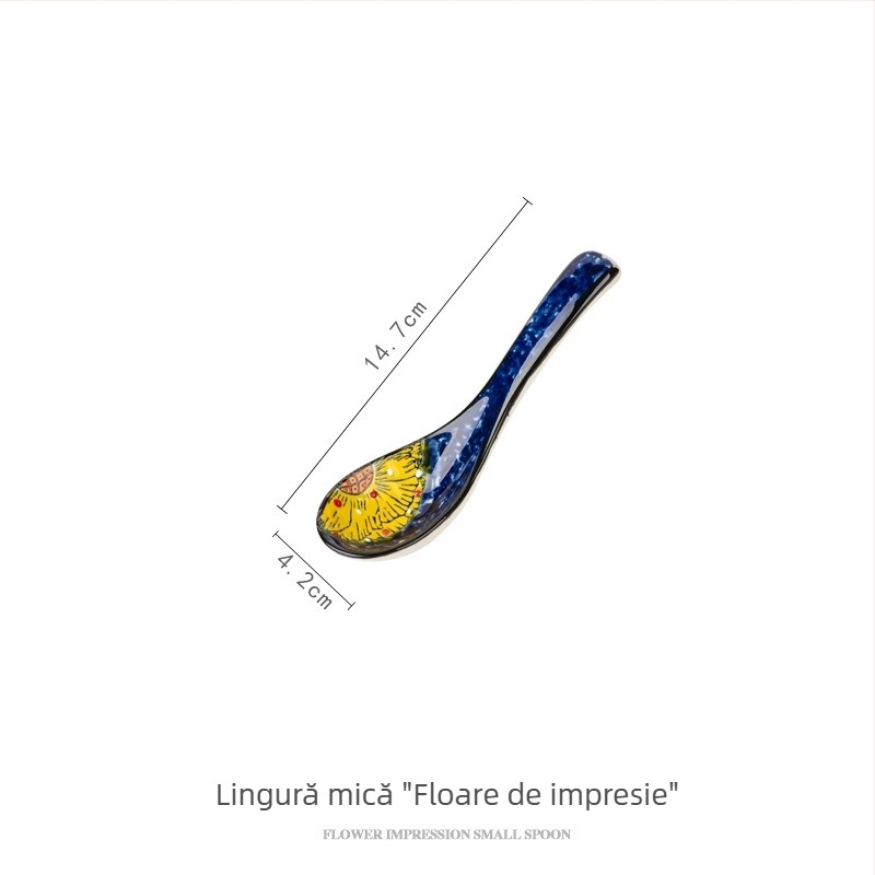Set de boluri și farfurii ceramice în stil boem etnic, cu motive florale, pictat manual, sub glazură, pentru uz casnic; include boluri mari pentru supă și linguri