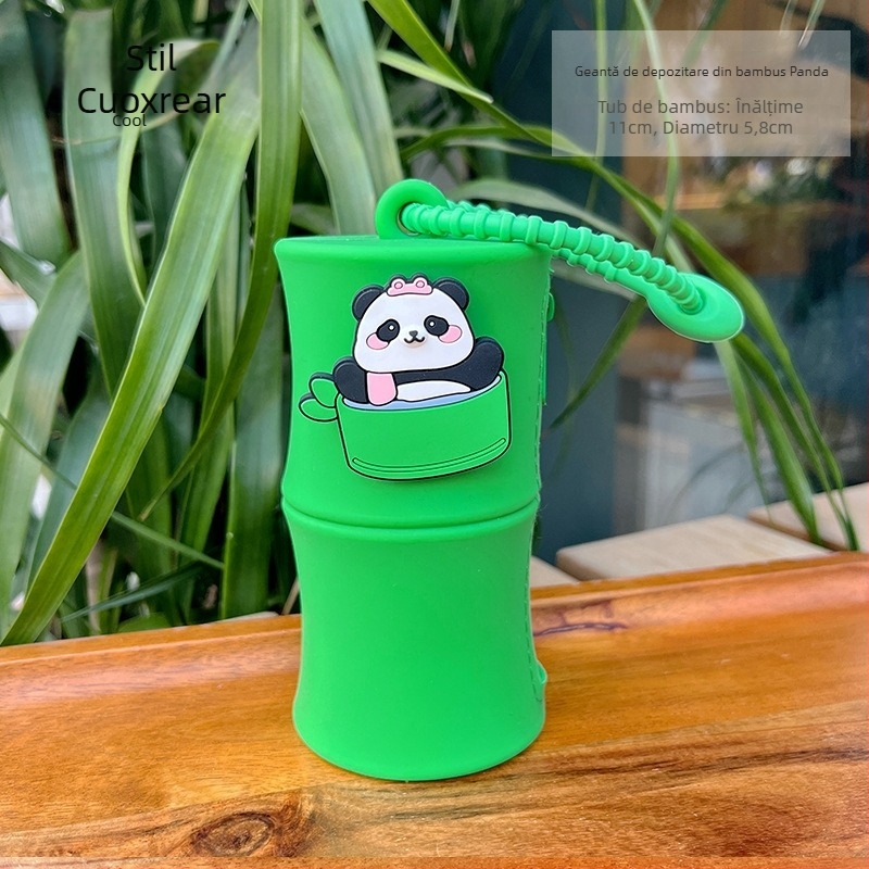 Portofel din silicon pentru monede, cu panda și bambus, curea pentru încheietura mâinii – portofel pentru chei pentru copii și pandantiv pentru plic roșu