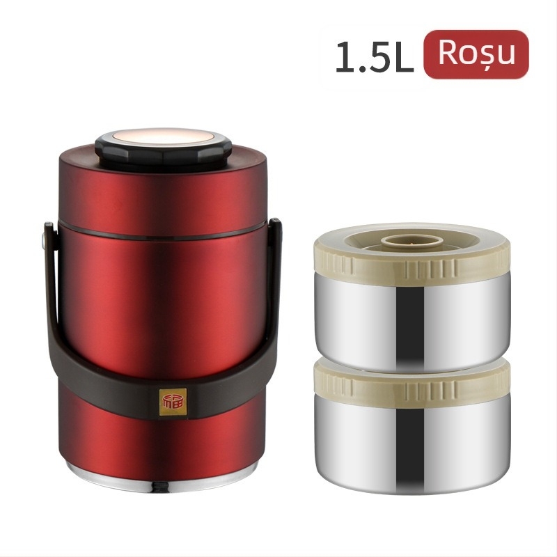 Cutie de prânz din oțel inoxidabil, izolație în vid, trei straturi, capacitate mare, pentru elevi și angajați, cutie de prânz portabilă cu compartimente