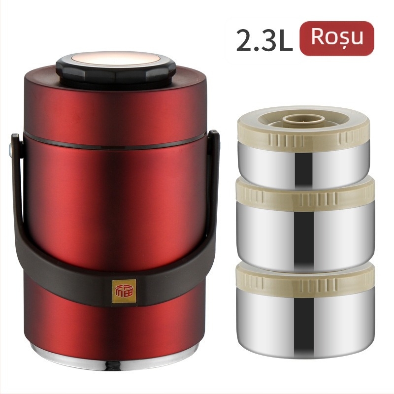 Cutie de prânz din oțel inoxidabil, izolație în vid, trei straturi, capacitate mare, pentru elevi și angajați, cutie de prânz portabilă cu compartimente
