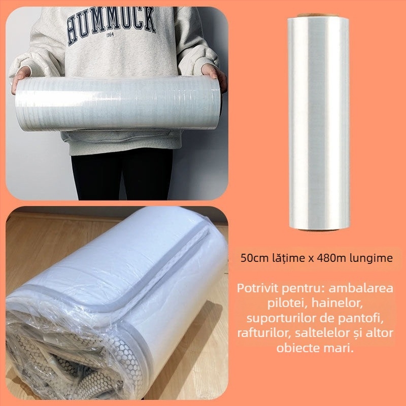 Film stretch de 50 cm pentru ambalare industrială și comercială, folie PE de protecție, rolă mică