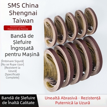 Bandă abrazivă pentru șlefuire și polizare, corund maro, dimensiuni 330×10 mm și 520×20 mm, pentru metal și lemn