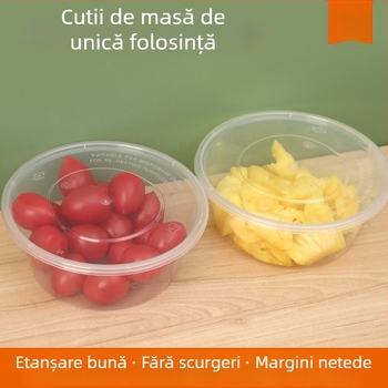 Recipient plastic de unică folosință pentru mâncare la pachet – bol rotund cu capac, transparent
