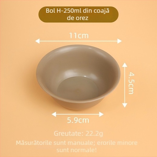 Vas de unică folosință din coajă de orez, 350 ml, pereți îngroșați, potrivit pentru supă