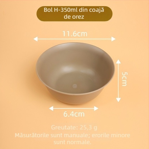 Vas de unică folosință din coajă de orez, 350 ml, pereți îngroșați, potrivit pentru supă