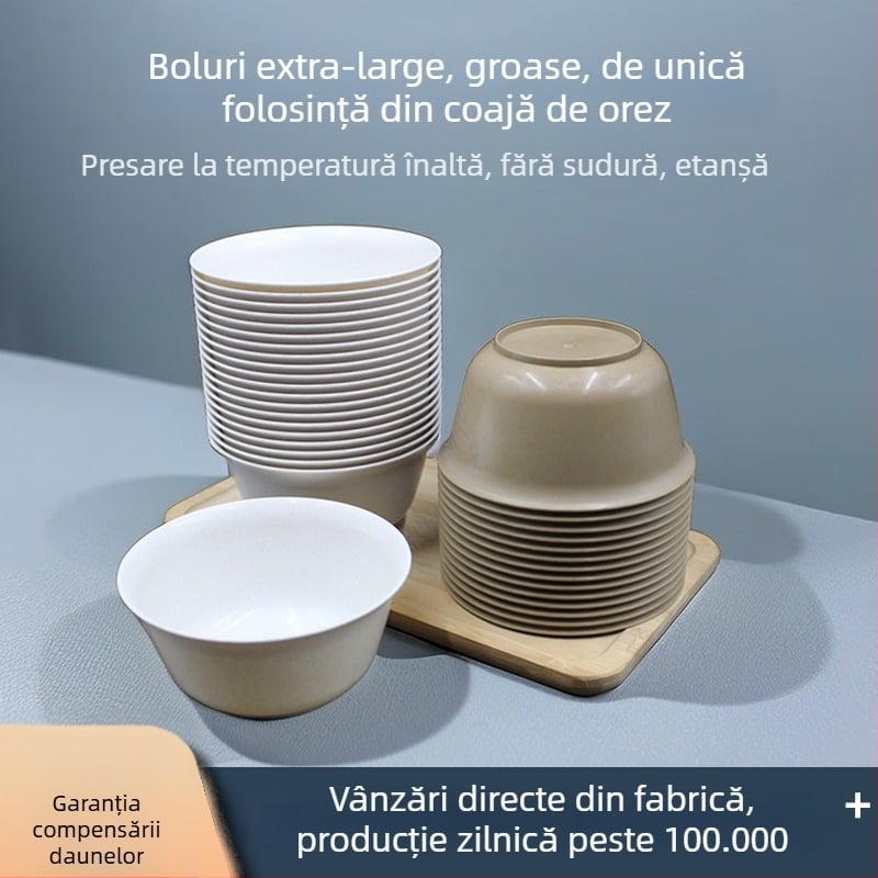 Vas de unică folosință din coajă de orez, 350 ml, pereți îngroșați, potrivit pentru supă