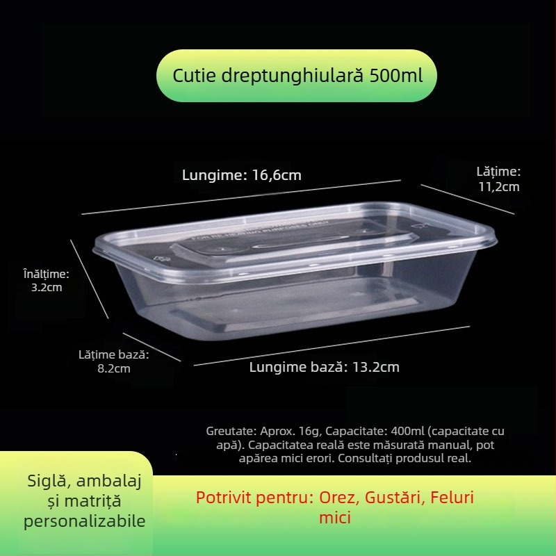 Cutie de take-out dreptunghiulară, din plastic transparent, de calitate alimentară, 300 buc