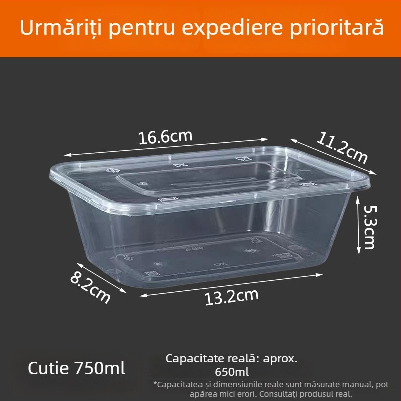Cutie de take-out dreptunghiulară, din plastic transparent, de calitate alimentară, 300 buc