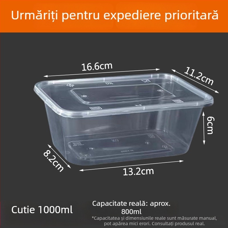 Cutie de take-out dreptunghiulară, din plastic transparent, de calitate alimentară, 300 buc
