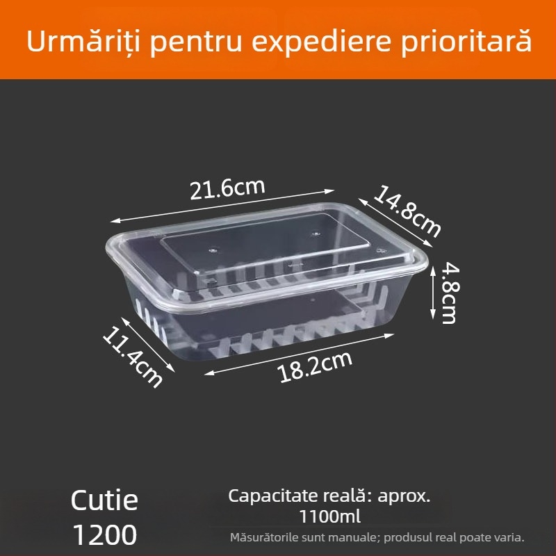 Cutie de take-out dreptunghiulară, din plastic transparent, de calitate alimentară, 300 buc