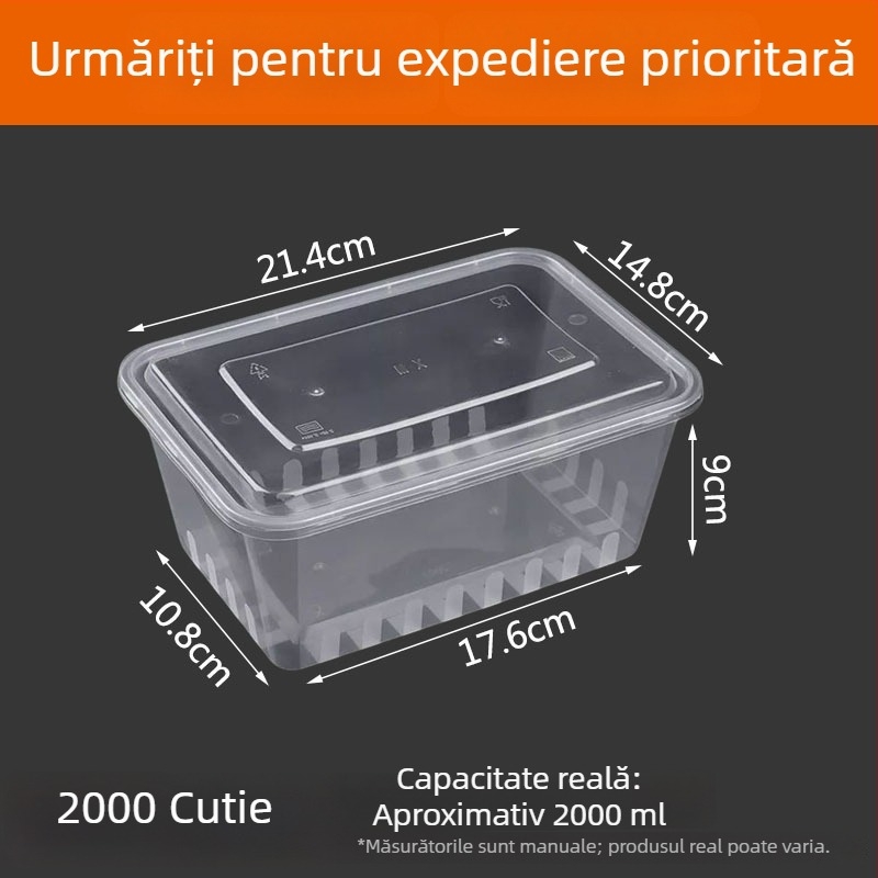 Cutie de take-out dreptunghiulară, din plastic transparent, de calitate alimentară, 300 buc