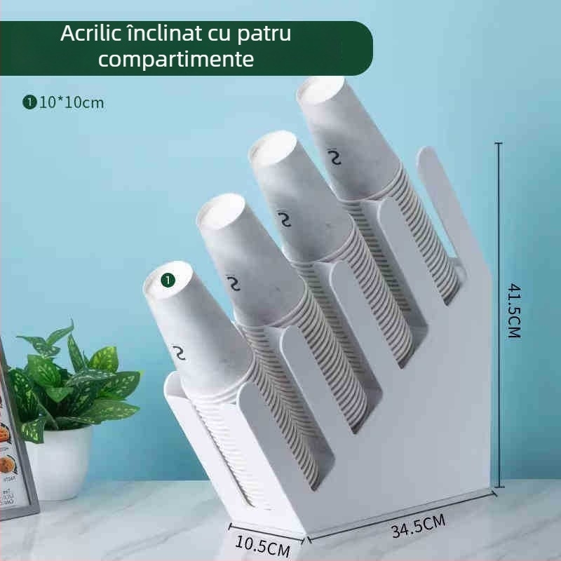 Organizator de birou din acrilic, cu 6 etaje, pentru farfurii de hârtie, pahare de unică folosință și paie – suport multifuncțional pentru bar și cafea