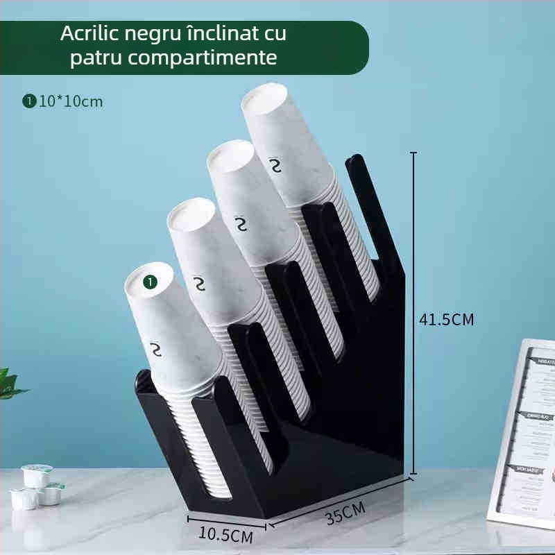 Organizator de birou din acrilic, cu 6 etaje, pentru farfurii de hârtie, pahare de unică folosință și paie – suport multifuncțional pentru bar și cafea