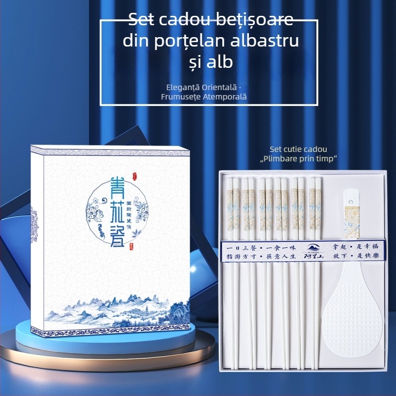 Bețișoare ceramice alb-albastru, 10 perechi, porțelan de oase, rezistente la mucegai și deformare, cadou