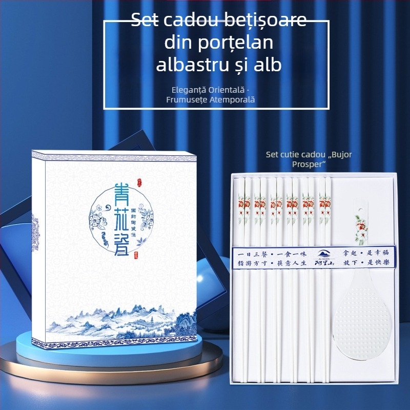 Bețișoare ceramice alb-albastru, 10 perechi, porțelan de oase, rezistente la mucegai și deformare, cadou
