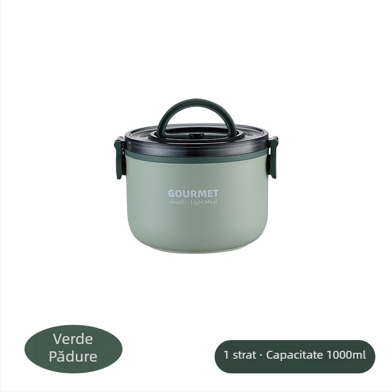 Cutie pentru prânz rotundă din oțel inoxidabil 304, trei niveluri, izolație, cu mâner