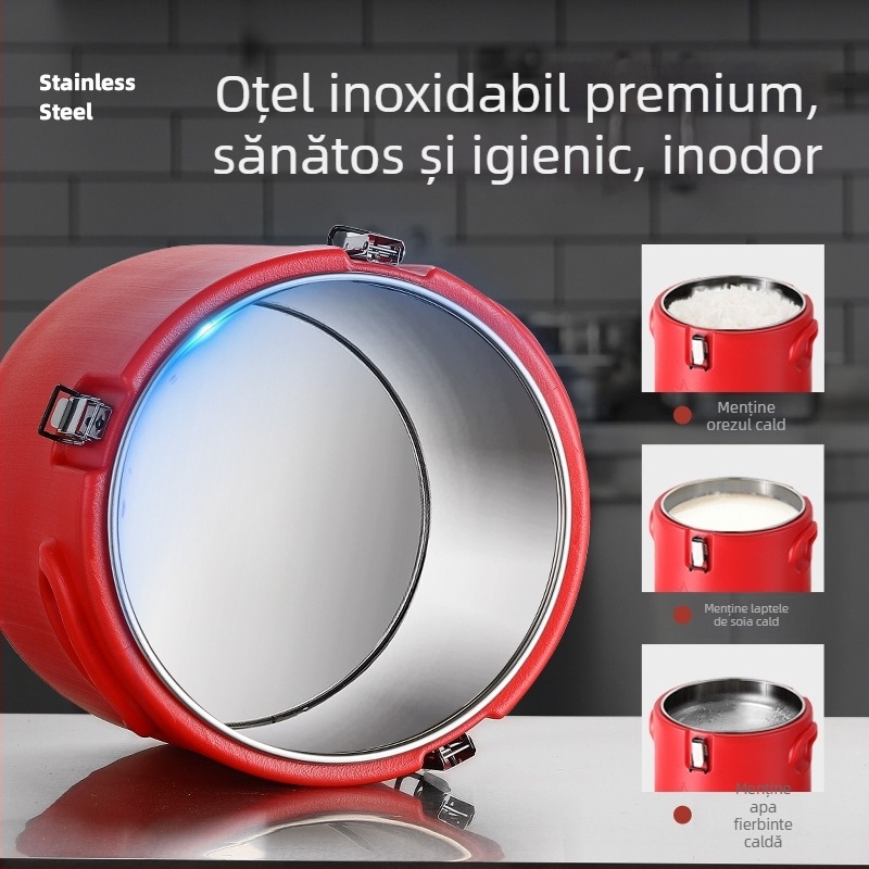 Găleată PE izolație, capacitate mare (6 L), pentru uz casnic, păstrează căldura la supe și piure, găleată pentru cantină, găleată pentru baie a picioarelor, potrivită pentru vânzare stradală