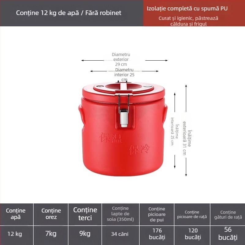 Găleată PE izolație, capacitate mare (6 L), pentru uz casnic, păstrează căldura la supe și piure, găleată pentru cantină, găleată pentru baie a picioarelor, potrivită pentru vânzare stradală