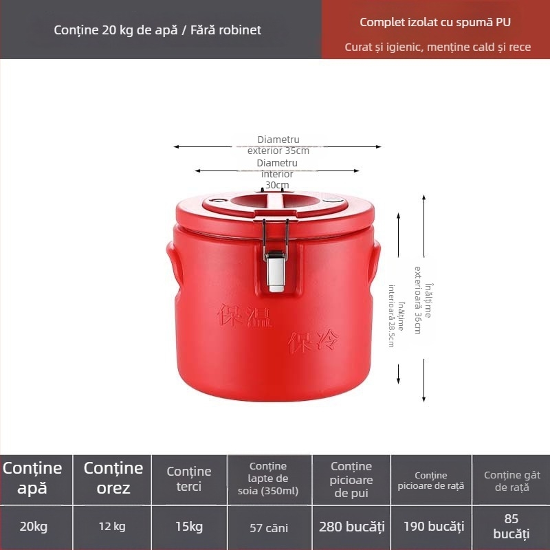Găleată PE izolație, capacitate mare (6 L), pentru uz casnic, păstrează căldura la supe și piure, găleată pentru cantină, găleată pentru baie a picioarelor, potrivită pentru vânzare stradală