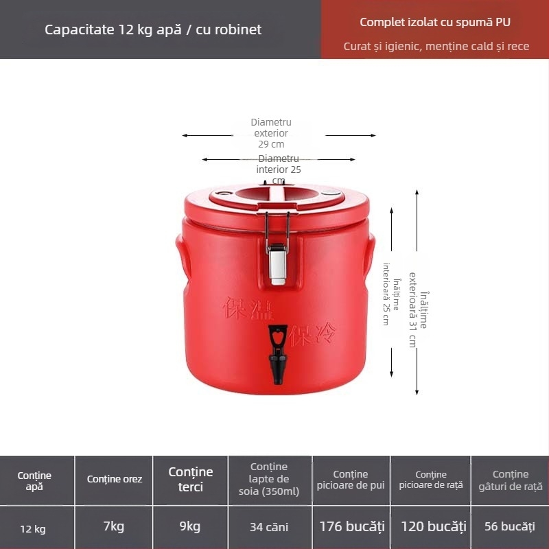Găleată PE izolație, capacitate mare (6 L), pentru uz casnic, păstrează căldura la supe și piure, găleată pentru cantină, găleată pentru baie a picioarelor, potrivită pentru vânzare stradală