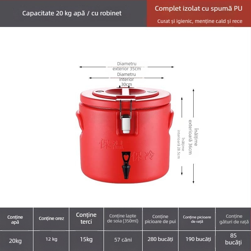 Găleată PE izolație, capacitate mare (6 L), pentru uz casnic, păstrează căldura la supe și piure, găleată pentru cantină, găleată pentru baie a picioarelor, potrivită pentru vânzare stradală