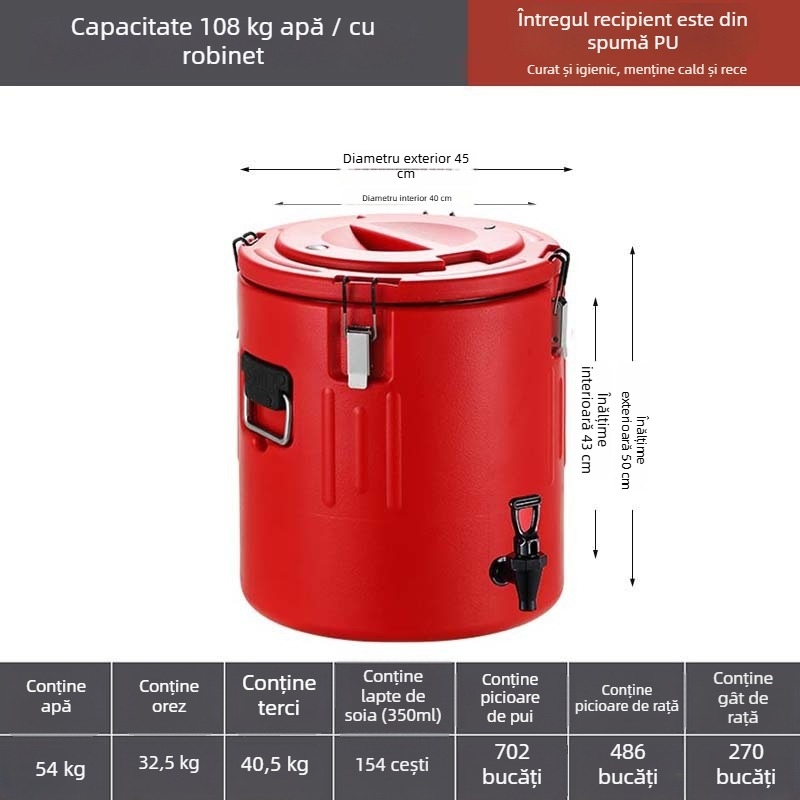 Găleată PE izolație, capacitate mare (6 L), pentru uz casnic, păstrează căldura la supe și piure, găleată pentru cantină, găleată pentru baie a picioarelor, potrivită pentru vânzare stradală