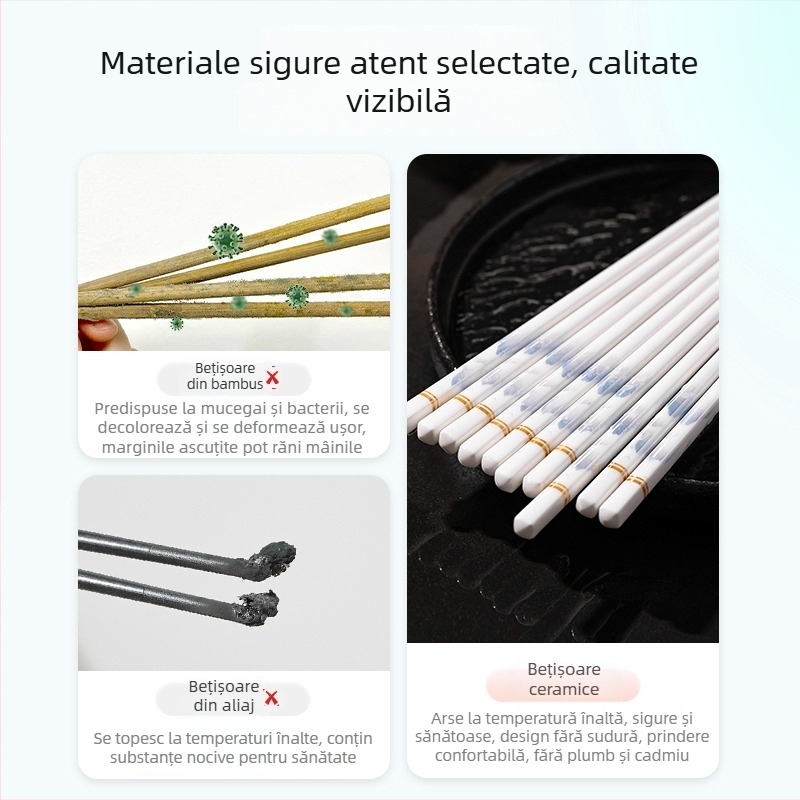 Bețișoare ceramice Jingdezhen, rezistente la umezeală și mucegai, antibacteriale, netoxice, pot fi sterilizate la temperaturi înalte, ușor de curățat, în cutie cadou premium