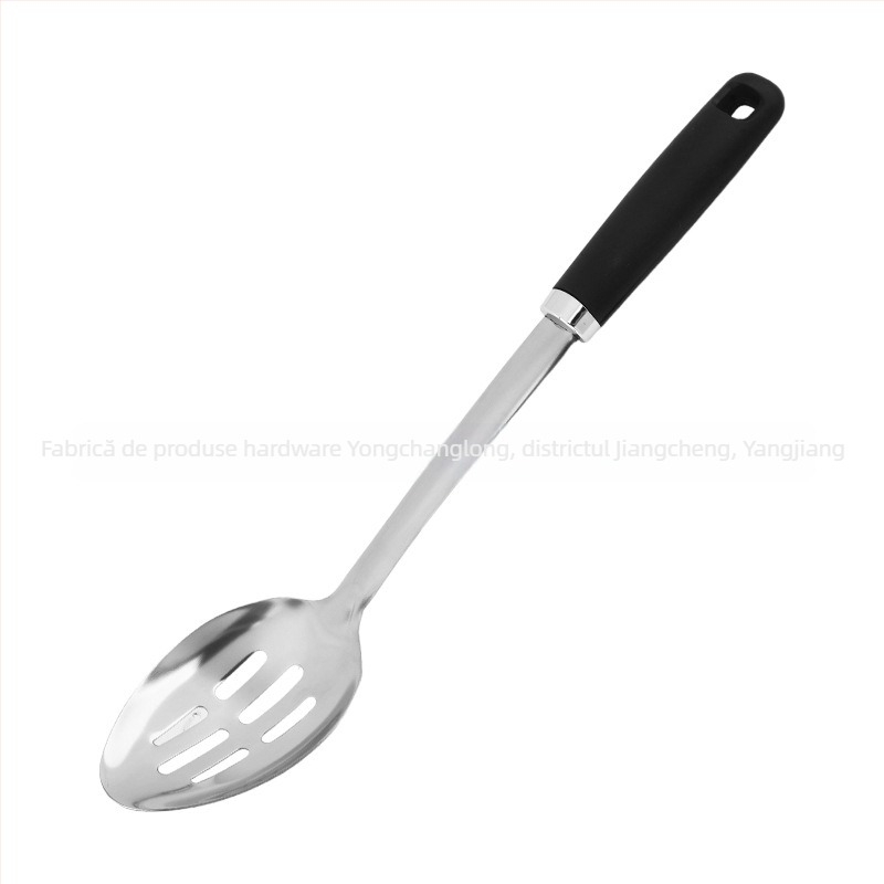 Set de spatule din oțel inoxidabil, mâner din plastic rezistent la temperaturi, include lingură pentru supă și lingură cu găuri