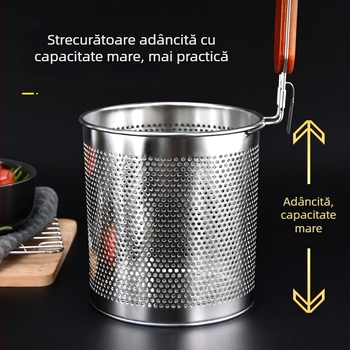 Coș de paste din oțel inoxidabil cu filtru – sită de bucătărie pentru fierbere și scurgere paste și legume