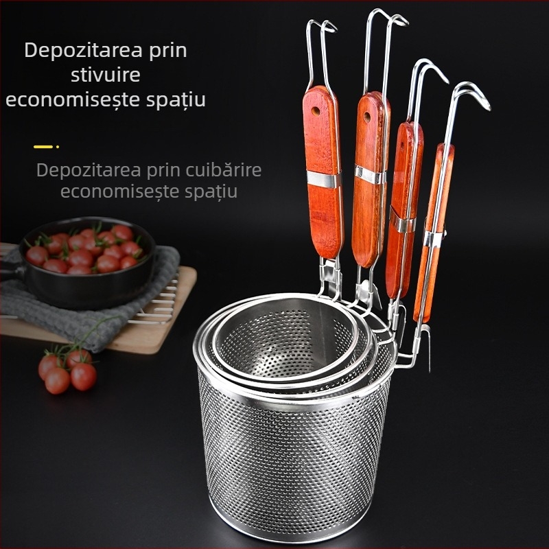Coș de paste din oțel inoxidabil cu filtru – sită de bucătărie pentru fierbere și scurgere paste și legume